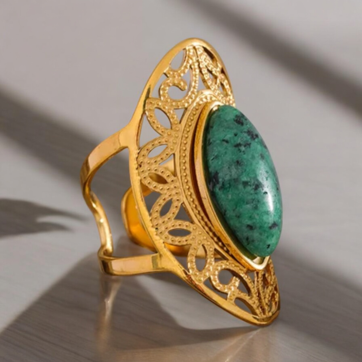 Vintage Green Natural Stone Ring