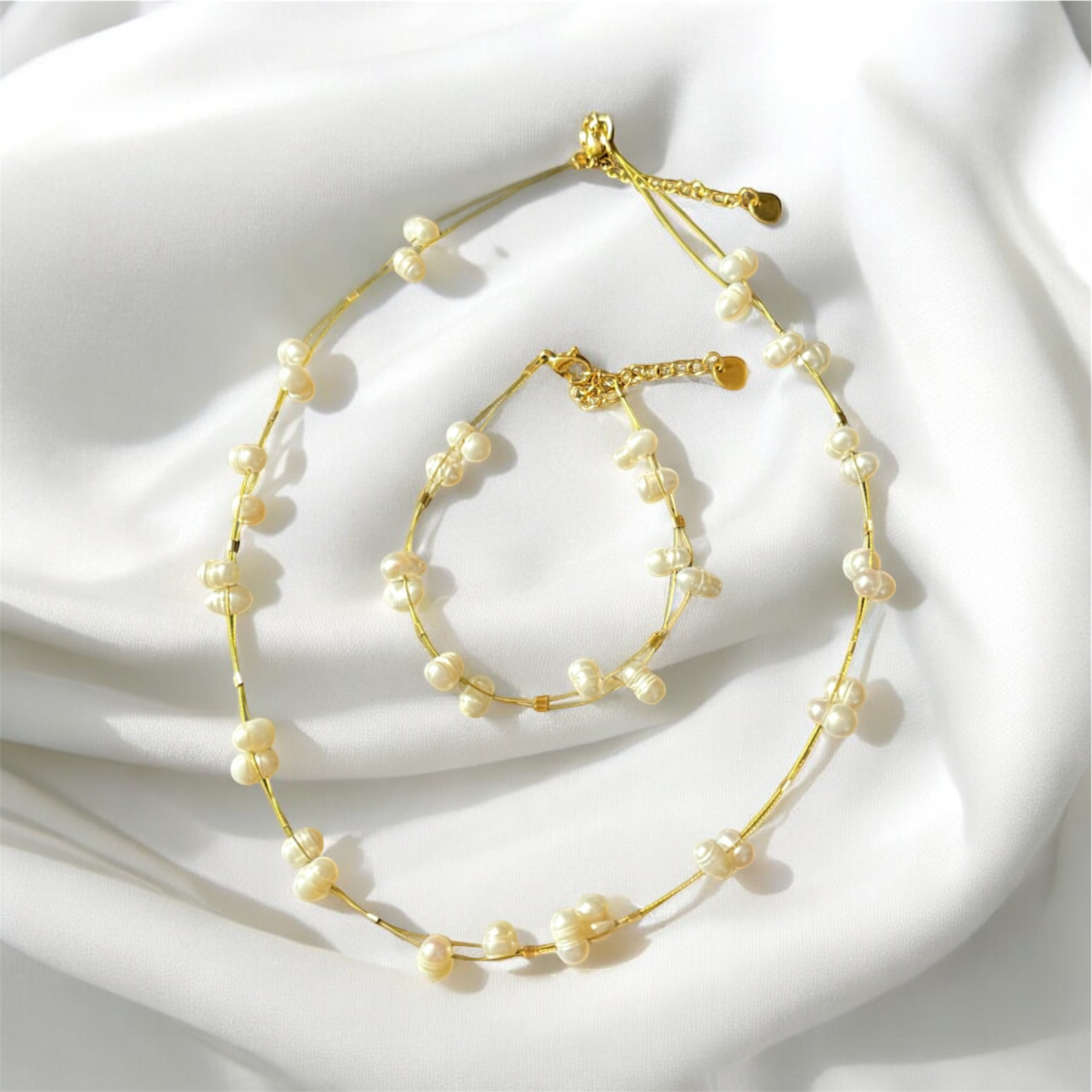 Simple Pearl Necklace With Bracelet