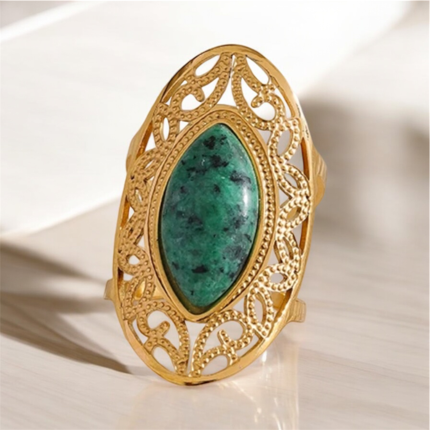 Vintage Green Natural Stone Ring